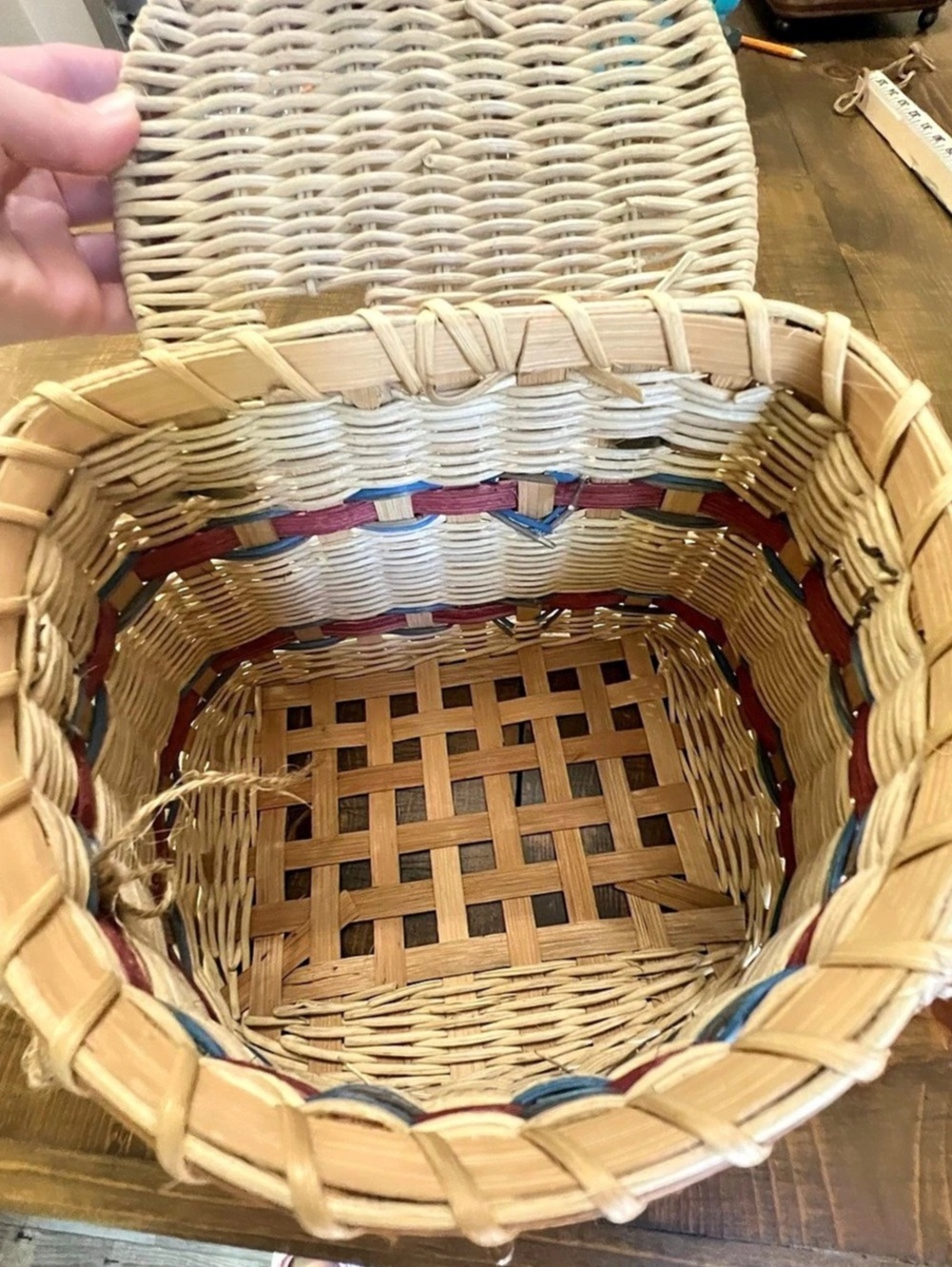 Fishing Creel Basket Woven Shoulder Bag Beige & Brown - Picture 3 of 7